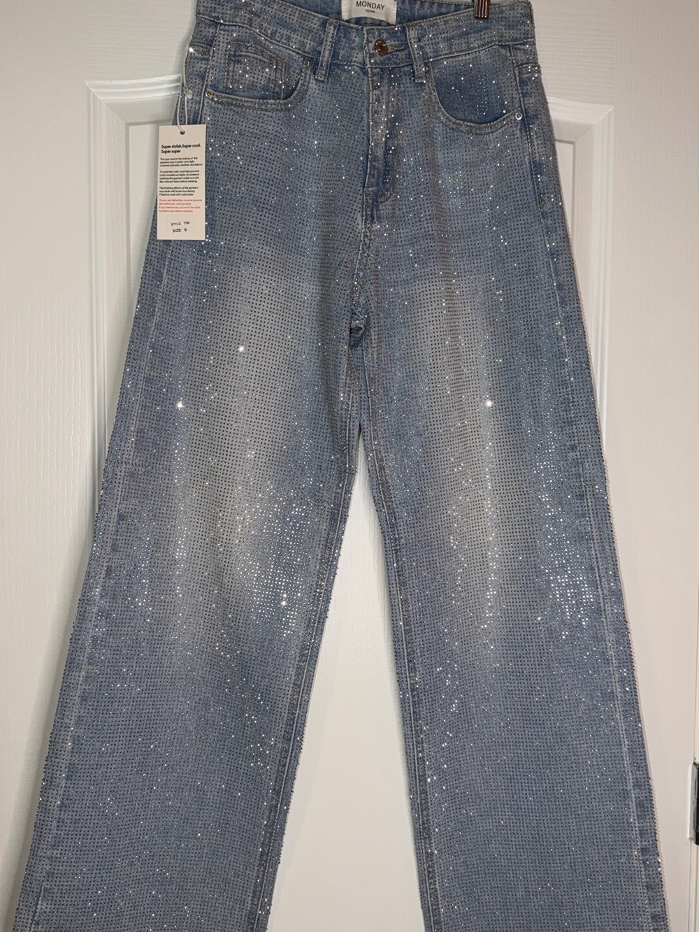 Monday Premium Sparkle/Rhinestone Wide-Leg Jeans